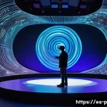 공연예술 비즈니스 모델 - **Prompt:** A vibrant, futuristic theatrical performance on a stage that seamlessly blends physical ...