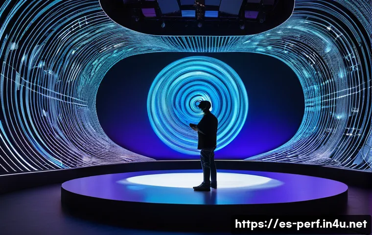 공연예술 비즈니스 모델 - **Prompt:** A vibrant, futuristic theatrical performance on a stage that seamlessly blends physical ...