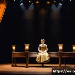 공연 무대 디자인 - A theatrical stage set featuring a warm, inviting atmosphere with rich, aged wood textures and trans...